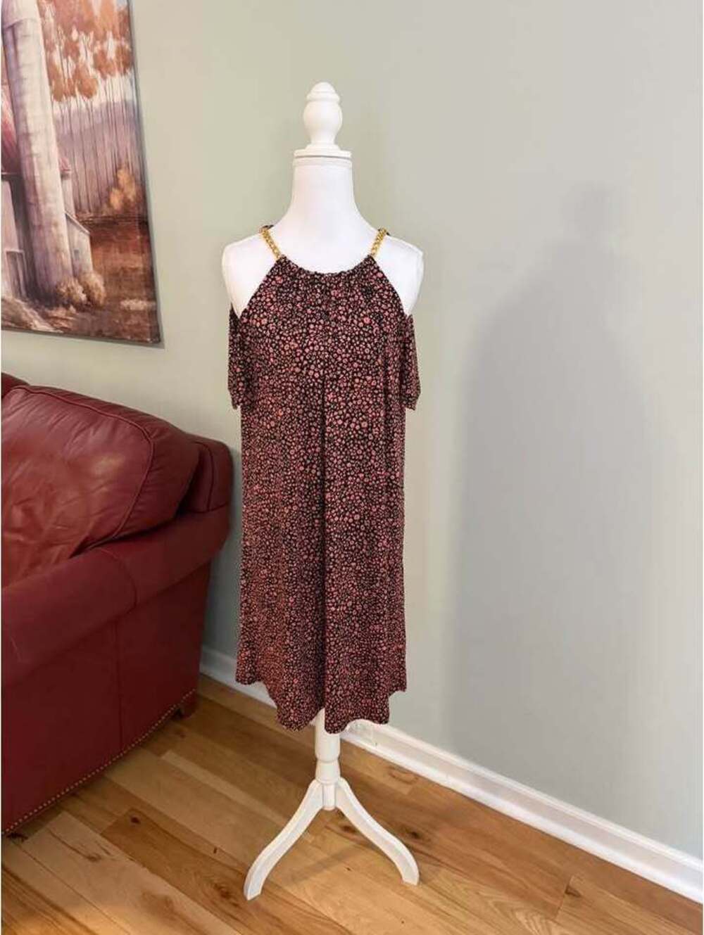 Floral Cold Shoulder Dress with Chain Straps size Medium